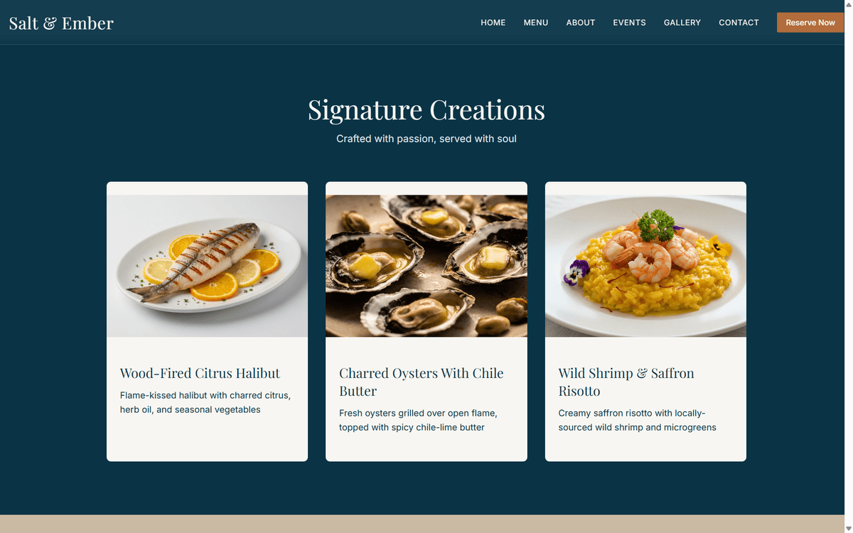 Signature dishes spotlight — Signature Creations section