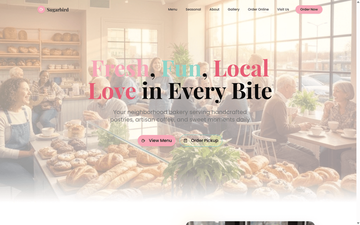 Bakery & coffee shop hero website — Sugarbird