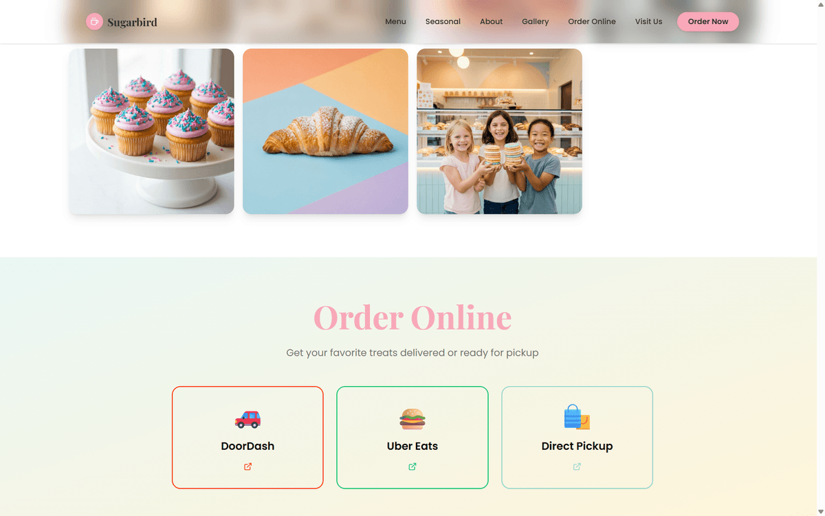 Bakery online ordering integration — DoorDash, Uber Eats, direct pickup