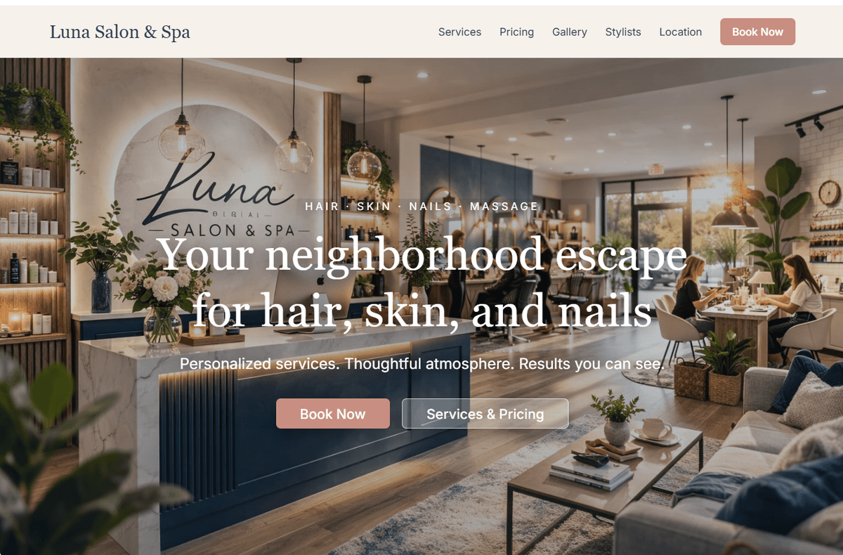 Luna Salon & Spa hero — Your neighborhood escape for hair, skin, and nails