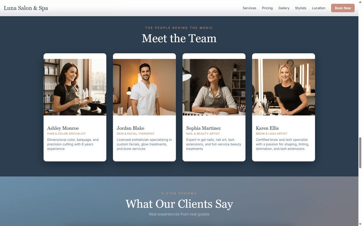 Luna Salon & Spa — Meet the Team stylist cards