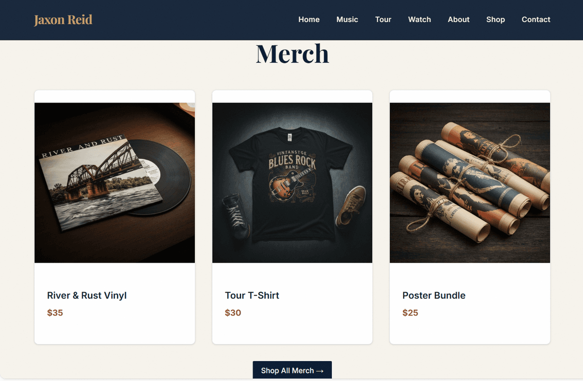 Band merchandise section — fan traffic converted to sales