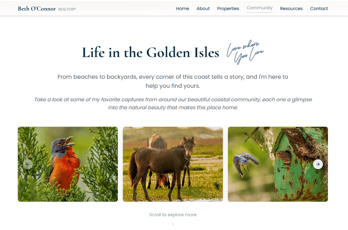 Realtor community lifestyle gallery — local photography that sells the neighborhood