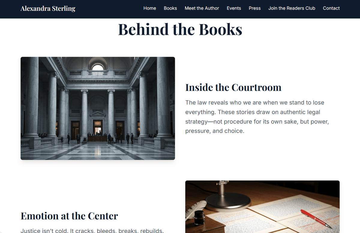 Author back catalog display — previous releases showcased for reader exploration